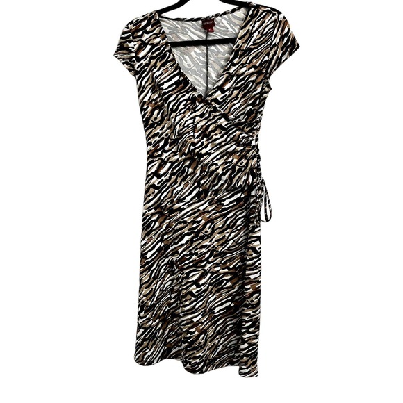 Merona Tiger Print Ruched Dress Faux Wrap Fitted Work Dressy Career Size XS - Picture 1 of 12